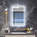 LED Bathroom Mirror 24"x 36", Front Lit and Backlit Bathroom Mirror with Lights,Stepless Dimmable,Anti-Fog, Shatter-Proof, Memory, 3 Colors Lighted Vanity Mirror (Horizontal/Vertical)