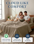 LANE LINEN 100% Organic Cotton Sheets Set, Pure Organic Cotton Long- Staple Percale Weave Ultra Soft Best- Bedding Sheets for Bed, GOTS Certified, Fits Mattress Upto 15in. Deep Pocket (Full, Taupe)