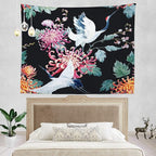 Batmerry Red Green Cranes Floral Leaves Tapestry, Traditional Japanese Watercolor Sytle Design Tapestry for Living Room Bedroom Wall Hanging Decorative 59.1x82.7 Inch