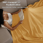 PHF 100% Cotton Waffle Weave Blanket Twin Size for Bed, Soft Lightweight & Breathable, All-Season Comfort, Luxury Aesthetic Woven Bedding for Home Decor, 66"x90", Pumpkin Orange