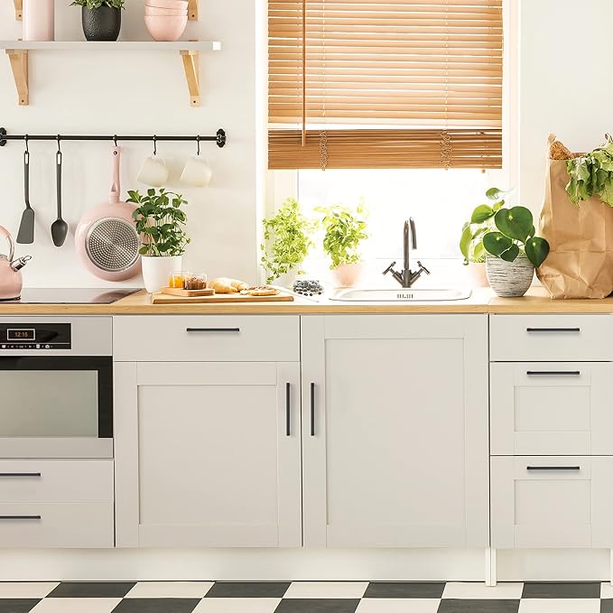 Ravinte 10 Pack Matte Black Cabinet Pulls, 6-1/4 Inch (160mm) Hole Center Slim Kitchen Handles, Square Drawer Pulls for Cabinets & Cupboards, Hardware