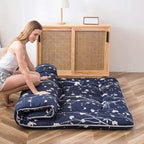 MAXYOYO Navy Floral Printed Japanese Floor Mattress Rustic Style Futon Mattress Foldable Bed Roll Up Camping Mattress Floor Lounger Bed Couches and Sofas Mattress Topper King Size