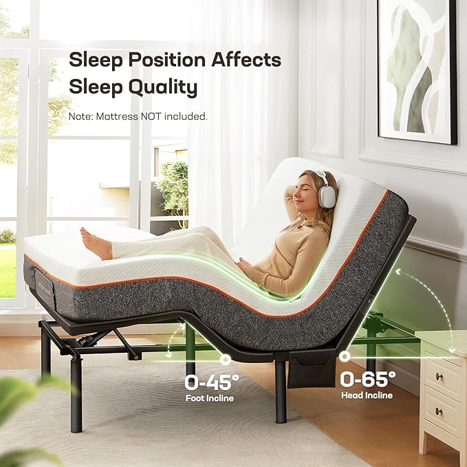 Marsail MS01 Split King Adjustable Bed Frame + 10-inch Gel Memory Foam Mattress, Adjustable Bed Base with Under-Bed Nightlight, Wireless Remote Control Adjustable Bed with 4 Height Options, Split King