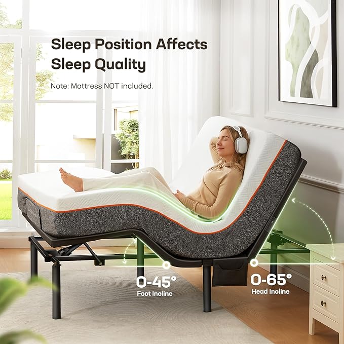 Marsail MS01-1 Queen Adjustable Bed Frame with Massage + 10-inch Gel Memory Foam Mattress, Adjustable Bed Base with Under-Bed Nightlight, Wireless Control Massage Adjustable Bed, Queen