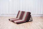 Leewadee 3-Fold Mat XXL with Triangle Cushion – Firm TV Pillow, Foldable Mattress with Cushion Made of Kapok, 67 x 31 inches, Brown Red