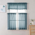 Chyhomenyc Stone Blue Sheer Curtains 30 inch Length 2 Panels, Light Filtering Voile Rod Pocket Short Window Curtians for Bathroom Living Room Farmhouse Small Windows, 42Wx30L inches