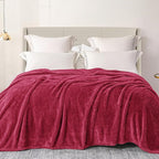 Exclusivo Mezcla Plush Fuzzy Fleece Bed Blanket Queen Size, Super Soft, Fluffy and Warm Blankets Suitable for All Seasons (Deep Red, 90x90 Inches)
