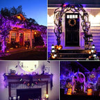 Purple LED Outdoor Halloween Lights, 39Feet 100 LED Mini Lights with 8 Lighting Modes, Connectable Halloween String Light Plug In for Garden Patio Party Haunted House Ghost Holiday Lighting Decoration