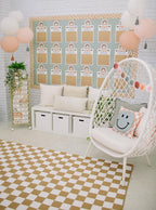 Flagship Carpets Schoolgirl Style Brown and White Checkerboard Educational Area Rug for Kids Room Seating Décor, Children's Classroom, Play Carpet for Teaching and Playroom, 7'6" x 12', Neutral
