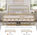 Yaheetech Classic Metal Platform Bed Frame Mattress Foundation with Victorian Style Iron-Art Headboard/Footboard/Under Bed Storage/No Box Spring Needed/Queen Size Antique Gold