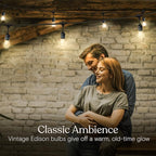 Brightech Ambience Pro LED String Lights - 48 Ft Commercial Grade Patio Lights Outdoor Waterproof - Heavy Duty Porch String Lights for Backyard, Christmas - Dimmable Vintage Edison 1W 15 Bulbs,