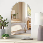 White Arch Bathroom Wall Mirror,24 x 36 Inch Arched Vanity Modern Tempered Glass Mirror for Bedroom,Living Room,Entryway
