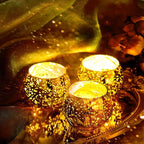 Rtteri 12 Set Votive Candle Holders Wedding Centerpiece Table Decorations Speckled Mercury Glass Votive Candle Holders with Tea Lights Birthday Party Decorations for Home (Gold)