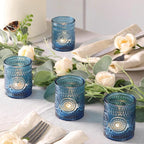 Blue Votive Candle Holder Set of 12, Glass Tea Lights Candle Holders for Wedding Table Centerpieces, Birthday Parties, Home Decor and Holiday Decor