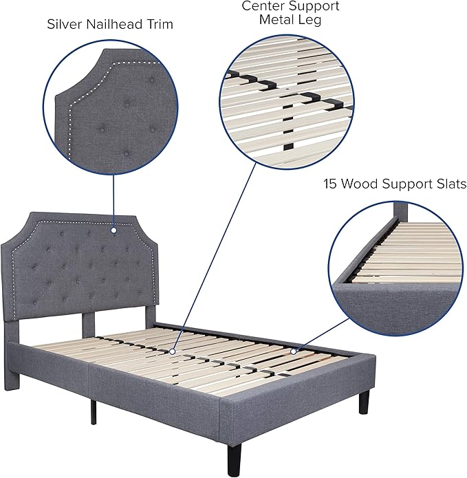 Flash Furniture Brighton Full Size Tufted Upholstered Platform Bed in Light Gray Fabric