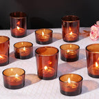 12pcs Assorted Amber Votive Candle Holders, Glass Candle Holder for for Fall Decor, Amber Tealight Candle Holder for Table Centerpiece, Wedding and Party Decor
