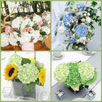 4 Pcs Real Touch Hydrangea Artificial Flowers, 21" Light Green & Dark Green Full Faux Hydrangea Flowers Latex Fake Flowers for Home Decor Party Floral Arrangements Wedding Bouquets Outdoor Decor