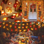 2 Pack Thanksgiving Decorations Maple Leaf Pumpkin Lights, Total 20Ft 40 LED Battery Operated 3D Pumpkin Fall Leaves Garland String Lights for Home Mantel Table Porch Door Indoor Outdoor Fall Decor