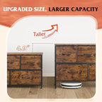 WLIVE Dresser for Bedroom with 5 Drawers, Long Fabric Dresser, Storage Drawer Unit with Fabric Bins for Closet, Hallway, Rustic Brown Wood Grain Print, Size L