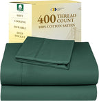 California Design Den Soft Twin Sheets Set - 400 Thread Count Sateen, Natural 100% Cotton Sheets, Deep Pockets, Cooling and Durable Bedding Set for Dorm Rooms & Adults - Hunter Green