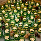 Mumufy 100 Pack Glass Tealight Candle Holder Ribbed Votive Candle Holder for Centerpiece Wedding Proposal Spa Aromatherapy Meditation Home Decor (Green)