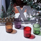 VOHO 4 Colors Ribbed Votive Candle Holders for Fall Decor, Set of 12 Tealight Candle Holder Easter/Halloween/Thanksgiving Decorations, Christmas Tea Light Candle Holder Glass Dining Table Centerpiece