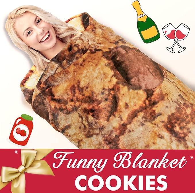 Jorbest Cookie Blanket Adult Size 71 Inches Birthday Gifts for Women Men Mom Teen Boys Girls, Novelty Cookie Throw Blanket Funny Gifts for Adult Kids, 285 GSM Soft Flannel Food Blanket (Dark Brown)