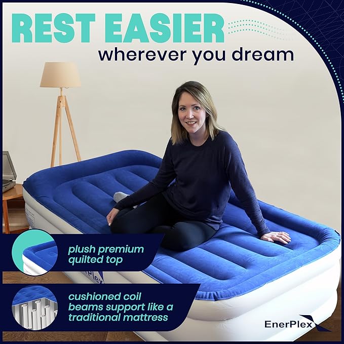 EnerPlex Air Mattress with Built in Pump - Self-Inflating Blow Up Mattress with Neck Support - Inflatable Air Bed for Portable Travel & Home Use