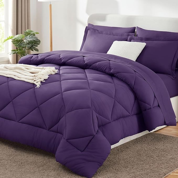 CozyLux Queen Comforter Set Purple - Bed in a Bag Queen Size 7 Pieces, Luxury Soft Bed Set for All Seasons, Bedding Set with Down Alternative Comforter, Sheets, Pillowcases & Shams