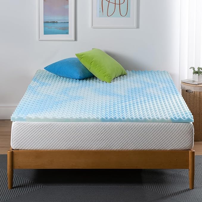ZINUS 1.5 Inch Swirl Gel Cooling Memory Foam Mattress Topper, Smaller, More Convenient WonderBox Packaging, Cooling, Airflow Design, CertiPUR-US Certified, Queen