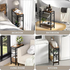 Small Side Table Set of 2 for Small Space, 3-Tier Narrow End Table with Magazine Holder, Slim Nightstand, Skinny Snack Couch Table in Living Room, Bedroom and Balcony (Rustic Brown &Black)