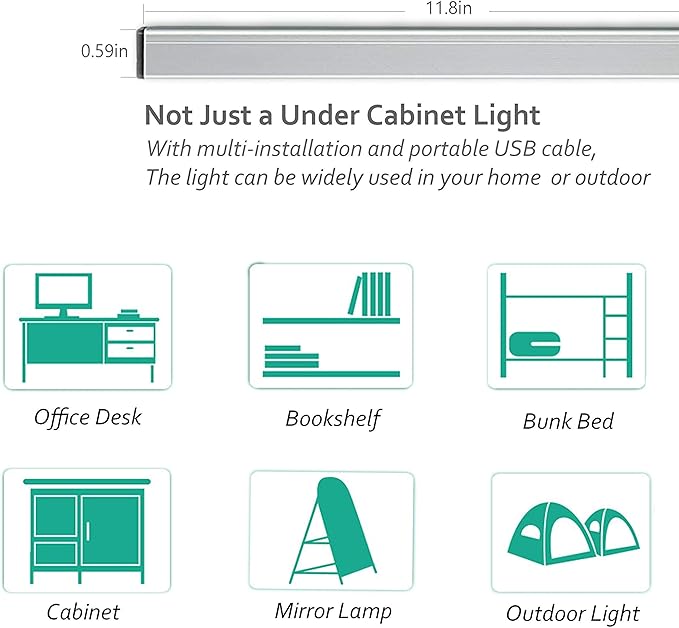 Led Under Cabinet Light, 12 Inch Led Light Bar, Warm White 3000K, Plug in Undercabinet Led Lighting, Lightweight USB Light Strip, Under Counter Lights for Kitchen/Room/Shelf/Desk/Showcase-UNO-UT