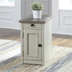 Signature Design by Ashley Bolanburg Farmhouse Chair Side End Table with Outlets and USB Ports, Antique Cream & Brown