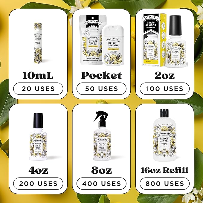 Poo-Pourri Before-You-Go Pocket Toilet Spray, Travel Essentials, Original Citrus, 1 Fl Oz, Up to 50 Uses, On-The-Go Bathroom Odor Deodorizer with Essential Oils, TSA Approved Size, Lemon Bergamot