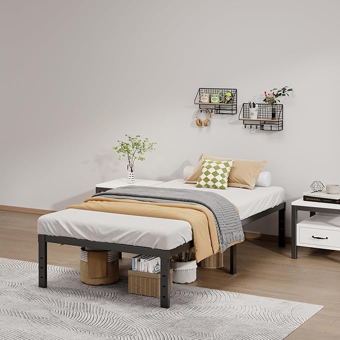 Metal Bed Frame Twin Size - 14 Inch Heavy-Duty Twin Platform Bed Frame No Box Spring Needed, Easy Assembly, Noise-Free, Sturdy Mattress Foundation, Underbed Storage Space