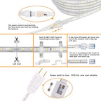 SURNIE 50ft LED Rope Lights Outdoor Waterproof, 110V Flexible Daylight White Bright Lighting Cuttable Connectable, Cool Clear Flat Strip Light 6000K for Outside Deck Patio Camping Decor, Not Tube Rope
