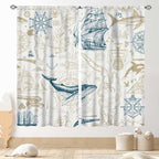 Vintage Nautical Curtains, Marine Coastal Sailboat Compass Anchor Ocean Beach Whale Old Pirate Map Decorative Drapes for Bedroom Living Room Kitchen Bathroom Window 2 Panels Set, 63"x63" Inch