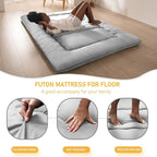 MAXYOYO Japanese Floor Mattress Futon Mattress, Thicken Tatami Mat Sleeping Pad Foldable Roll Up Mattress Boys Girls Dormitory Mattress Pad Kids Floor Lounger Bed Couches and Sofas, Grey, King
