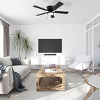 Prominence Home Benton Traditional 52 Inch Ceiling Fan with Light, LED Flush Mount Ceiling Fan, Indoor Fan with 5 Blades, Matte Black and Gray Cedar Blade Finish Options, Matte Black (50853-01)