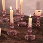 12Pcs Pink Candlestick Holders Set- 4" H Taper Candle Holders Bulk, Glass Candle Holders for Wedding, Party, Romantic Dinner Table Centerpieces, Festival Gifts & Windowsill Decor