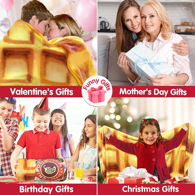 Jorbest Waffles Blanket Adult Size 71 Inches Birthday Gifts for Women Men Mom Teen Boys Girls, Novelty Waffles Throw Blanket Funny Gifts for Adult Kids, 285 GSM Soft Flannel Food Blanket (Brown)