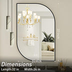 24X32 Inch LED Mirror for Bathroom with Lights,Black Frame Lighted Irregular Wall Mirror,Asymmetrical Vanity Mirror,Anti-Fog,Dimmable