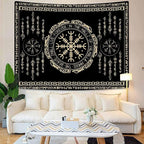 OSUNBD Nordic Vikings Tapestry Magical Runic Compass Wall Hanging Home Decor Vegvisir Runes Artwork Pagan Tapestry Art Hanging Decor Large Size 78.7”x59.1” for Bedroom Living Room Dorm