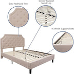 Flash Furniture Brighton Queen Size Tufted Upholstered Platform Bed in Beige Fabric