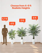 VEVOR Artificial Areca Palm Tree 5 ft, Fake Palm Tropical Plants with White Tall Planter, Faux Floor Silk Plant in Pot, Large Trees for Home Office Living Room Decor House Warming, Indoor Outdoor