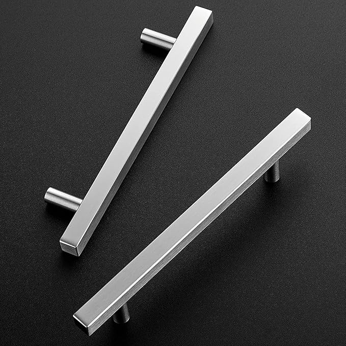 Ravinte Brushed Nickel Cabinet Handles 10 Pack 5 inch Satin Nickel Square Cabinet Pulls Silver Hardware for Kitchen Cabinets Modern Cabinet Pulls 7-3/8 inch Overall Length Stainless Steel Drawer Pulls