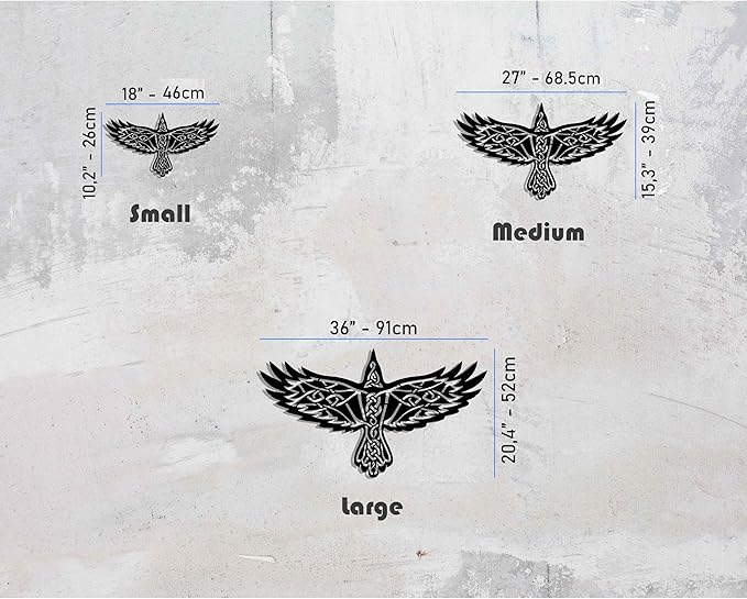 KAWA METALWORKS Nordic Viking Wall Art Decor, Norse Raven Metal Sculpture, Odin's Wall Decor, Mythology Art (Black, Small - 10.2" x 18" (H x W))