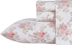 Laura Ashley - Flannel Sheets King Size, Anti-Pilling & Wrinkle Resistant Cotton, Touchably Soft for All-Season Comfort - Bed Sheets with Matching Pillowcases & Fitted Sheet (Lisalee Pink)