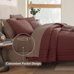 Monbix King Size Comforter Set - 7 Pieces Bed in a Bag King, Dark Red Bedding Sets with Comforter, All Seasons Down Alternative Comforter Bed Set with Sheets, Pillowcases & Shams