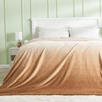 NEWCOSPLAY Super Soft Twin Blanket Ombre Brown Premium Silky Flannel Fleece Leaves Pattern Lightweight Bed Blanket All Season Use (Ombre Brown, Twin(60"x80"))